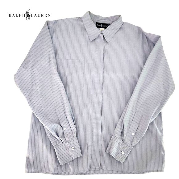 POLO RALPH LAUREN Blue Label Striped Cotton Loop-Collar Shirt women’s 10 - Picture 2 of 14